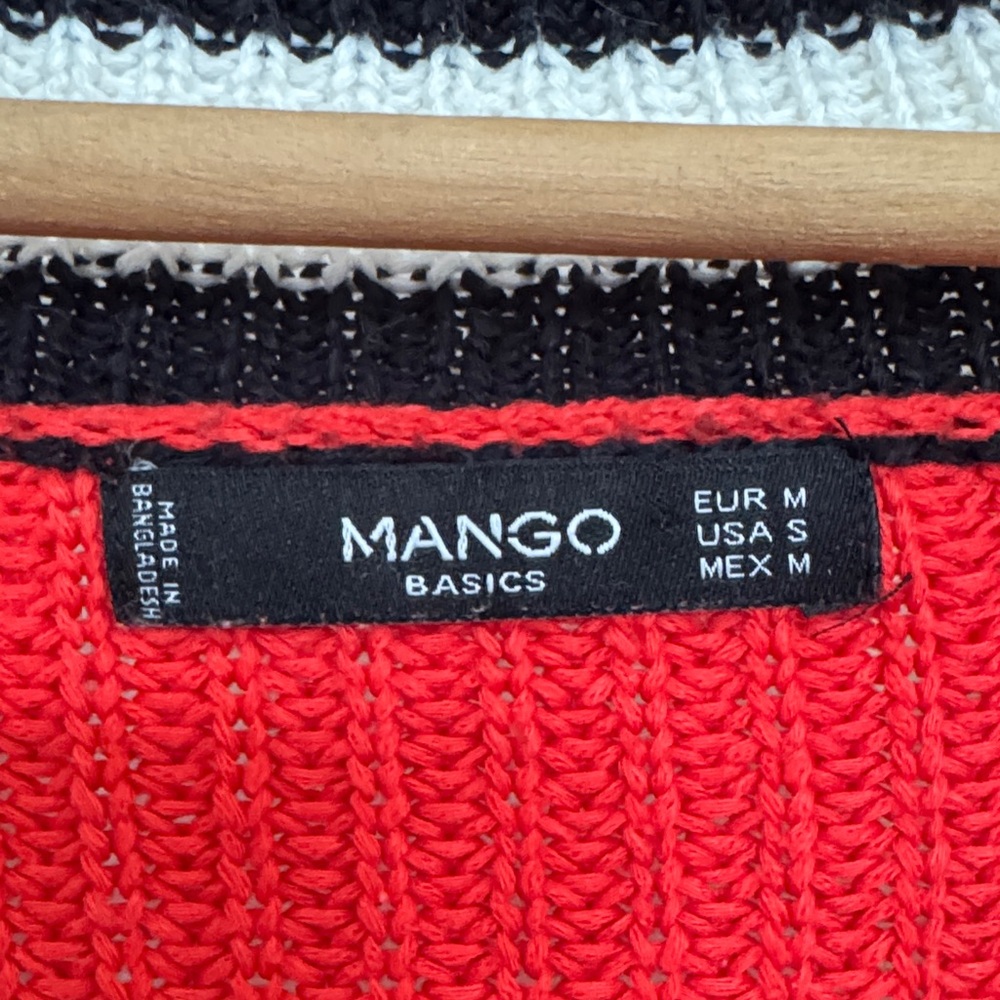 Mango Red V-Neck Sweater with Black and White Trim - Picture 2 of 4